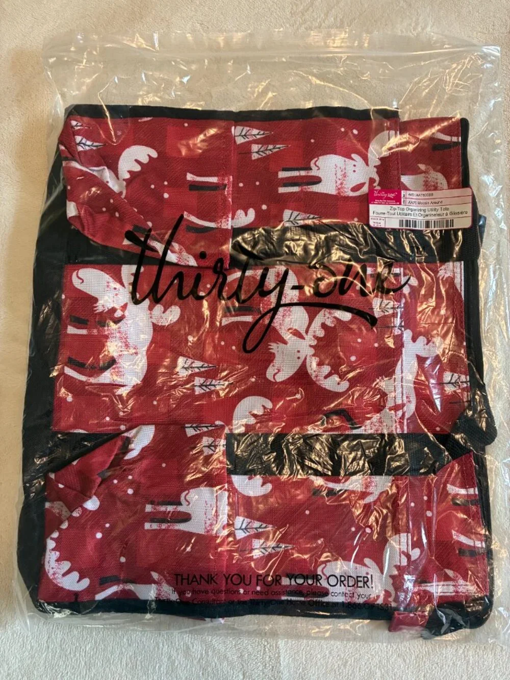 Thirty-One Zip-Top Organizing Utility Tote | Moosin Around Moose Print | NWT